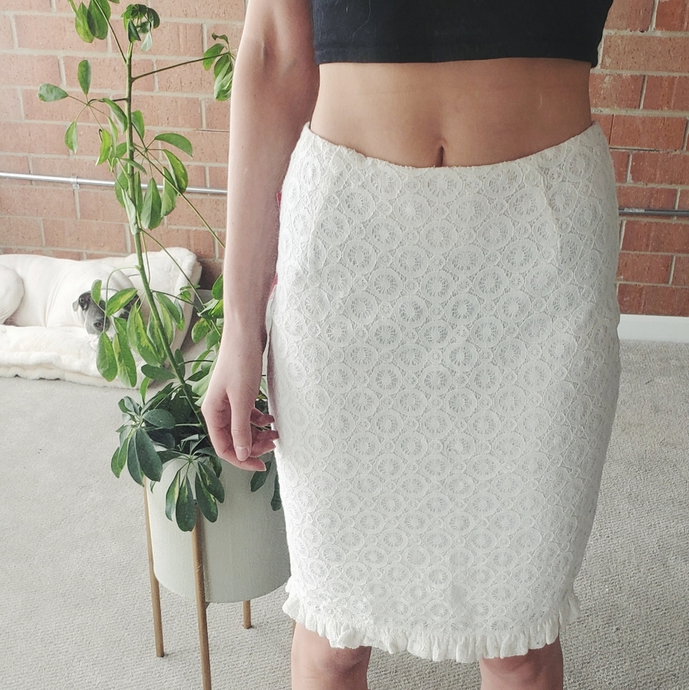 NWT White Lace Midi Skirt Ruffle - Picture 7 of 8
